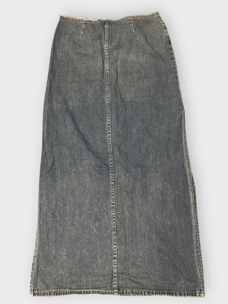 back view, Bubblegum Vintage Faded Denim Maxi Skirt, vintage Y2K second hand piece
