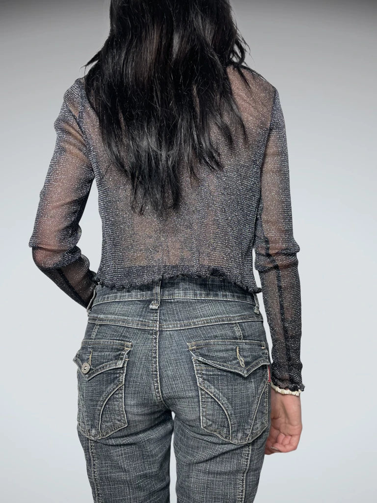 back view, Glitter Mesh Shrug, vintage Y2K second hand piece
