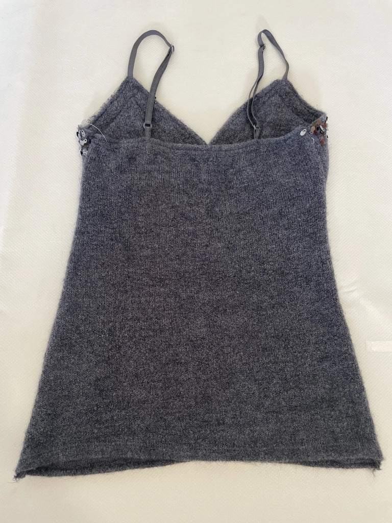 detail view, Gray Sequin Trim Knit Camisole, vintage Y2K second hand piece