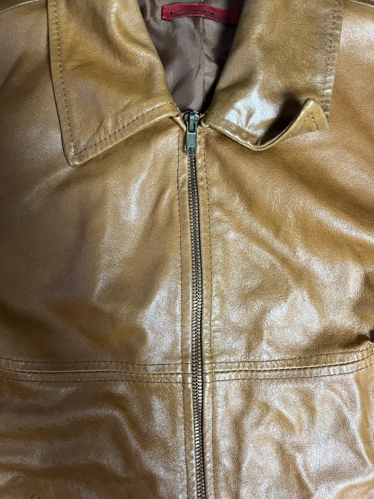 detail view, Kartika Brown Faux Leather Jacket, vintage Y2K second hand piece