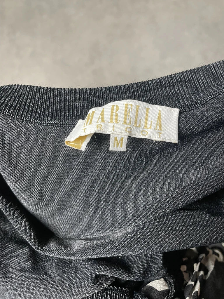 detail view, Marella Black Top with Foulard, vintage Y2K second hand piece