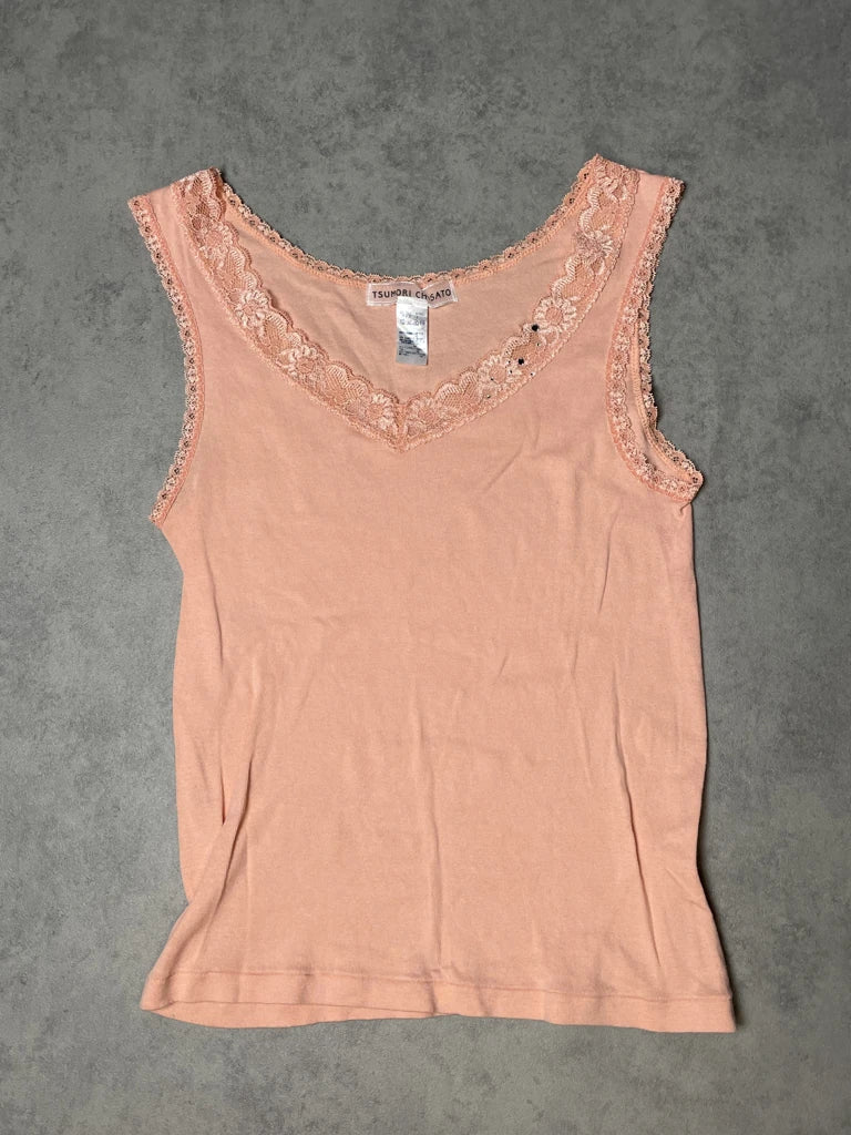 detail view, Tumori Chisato Coral Pink Tank Top, vintage Y2K second hand piece, image 6