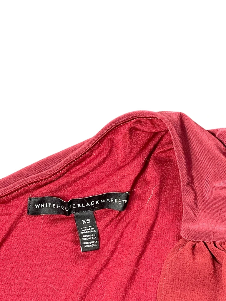 detail view, White House Black Market Burgundy One Shoulder Lace Trim Top, vintage Y2K second hand piece