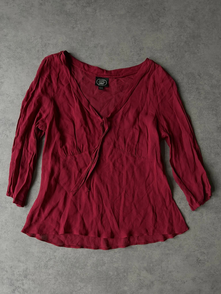 detail view, Laura Ashley Y2K Red Sheer Top, vintage Y2K second hand piece, image 6