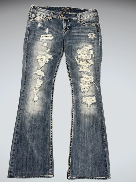 Distressed Flared Denim Jeans (L)