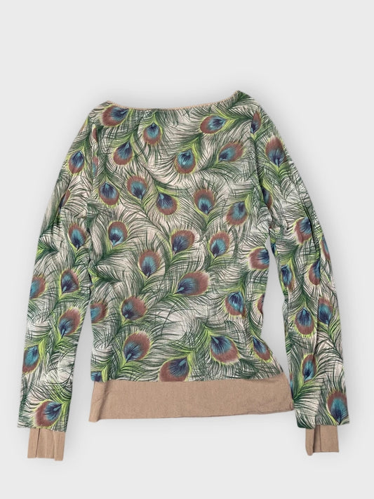 back view, The Limited green peacock feather longsleeve, vintage Y2K second hand piece