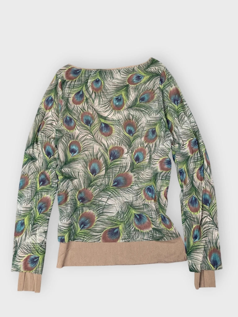 back view, The Limited green peacock feather longsleeve, vintage Y2K second hand piece