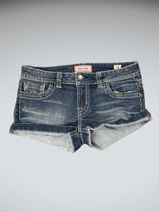 front view, Mek Anm Blue Classic Denim Hotpants, vintage Y2K second hand piece
