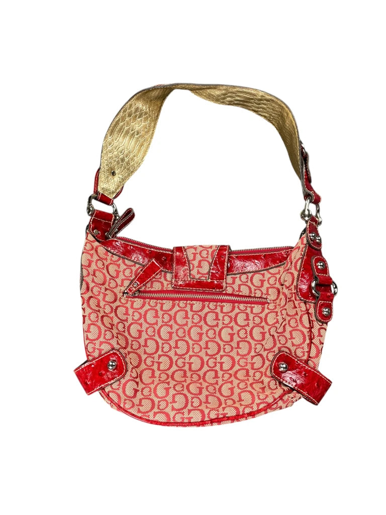 detail view, Guess Red Monogram Buckle Bag (ONESIZE), vintage Y2K second hand piece