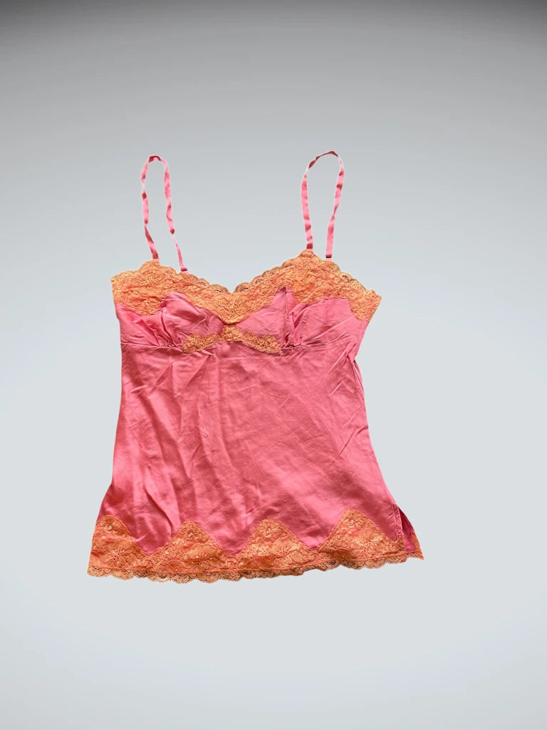 detail view, Express Design Studio Vintage Satin Camisole in Pink Orange, vintage Y2K second hand piece
