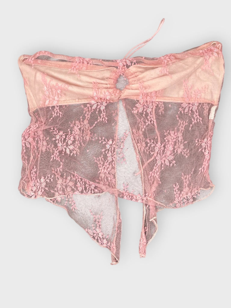 back view, Pink Lingerie Pattern Top, vintage Y2K second hand piece