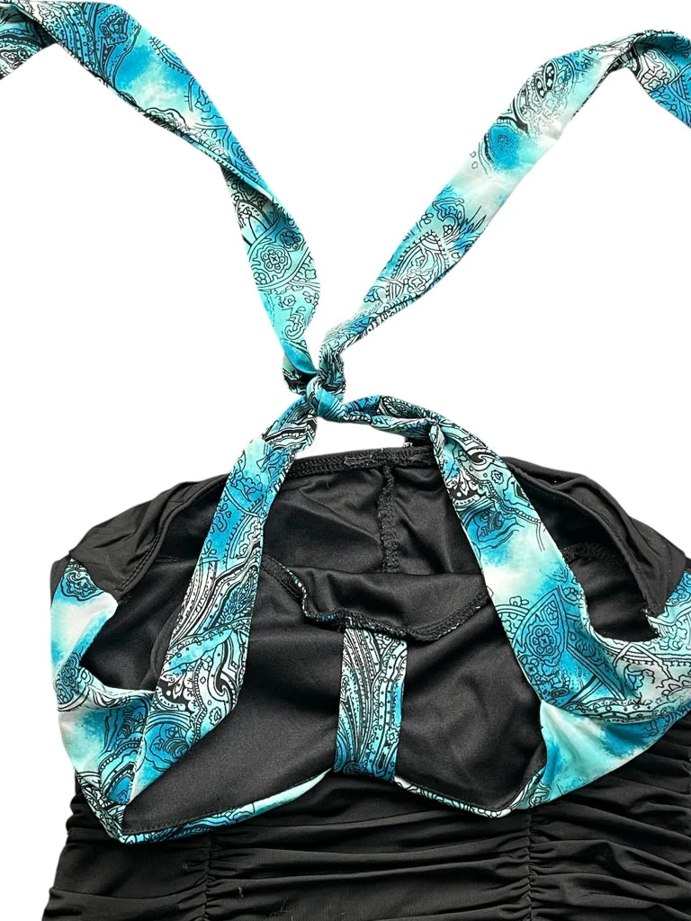 detail view, Light Blue Paisley Halter Top, vintage Y2K second hand piece, image 5