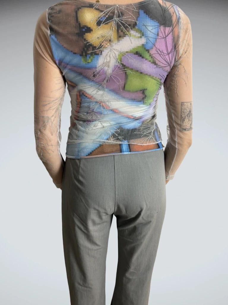 back view, NYK Y2K Multicolor Statement Top, vintage Y2K second hand piece