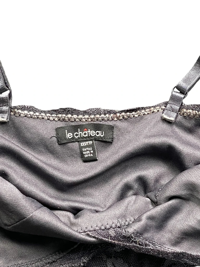 detail view, Le Chateu Dark Purple Lace Floral Top, vintage Y2K second hand piece