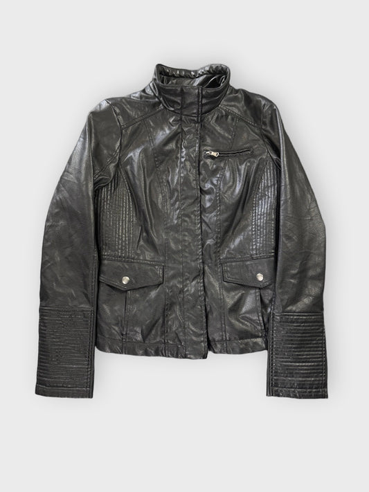 Vintage Black Genuine Leather Pocket Jacket Women (M)