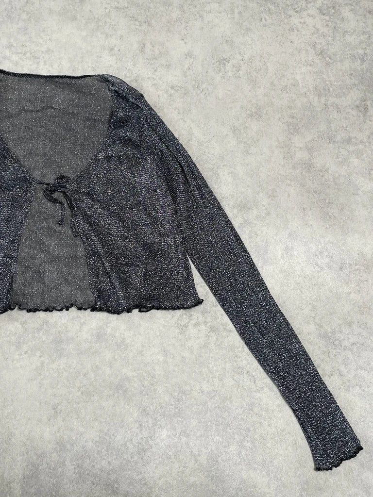 detail view, Glitter Mesh Shrug, vintage Y2K second hand piece, image 4