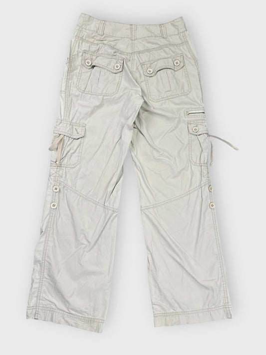 back view, Light Beige Casual Cargo Pants with Utility Pockets, vintage Y2K second hand piece