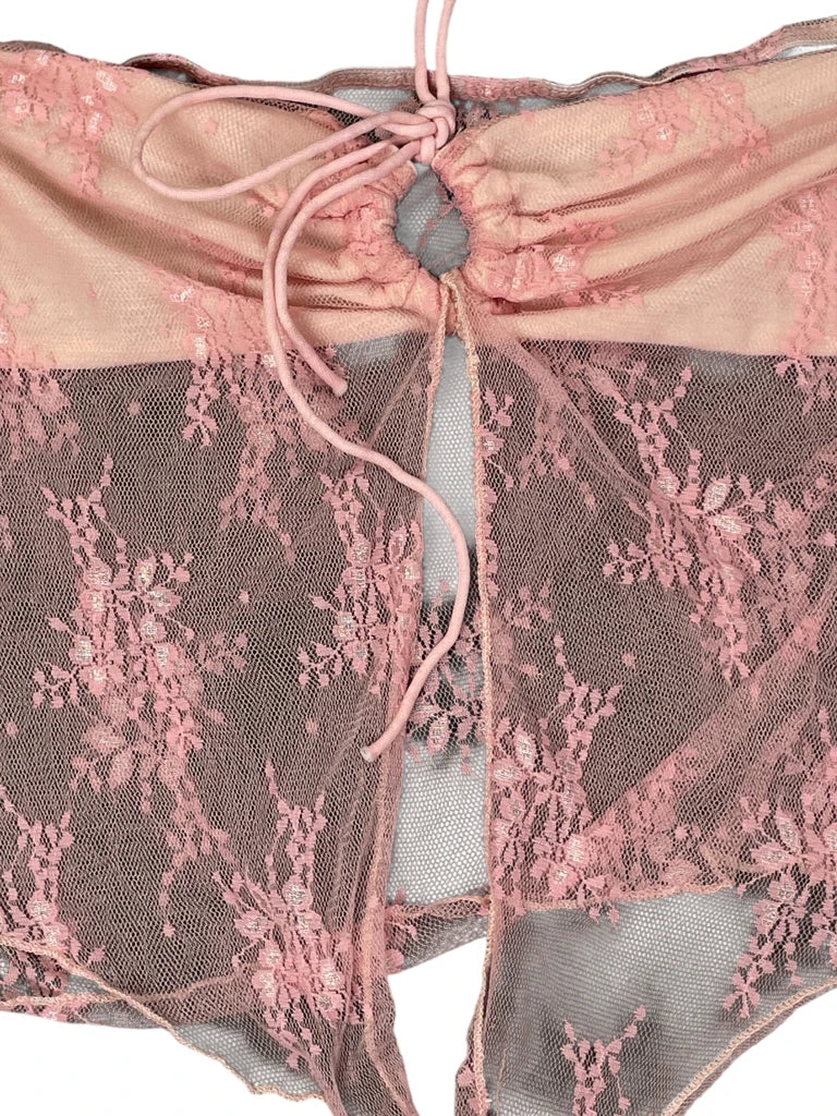detail view, Pink Lingerie Pattern Top, vintage Y2K second hand piece, image 4