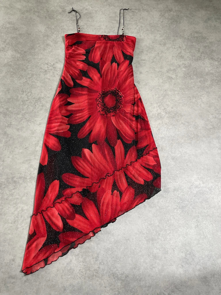 detail view, Double Fault floral red dream dress, vintage Y2K second hand piece, image 6