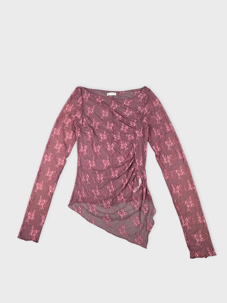 Luscious Floral Mesh Top with Asymmetrical Cut (S)