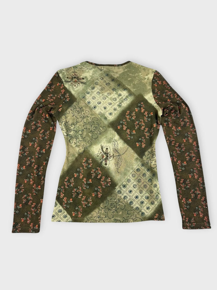 Vintage Floral Patchwork Long Sleeve Top (XS)