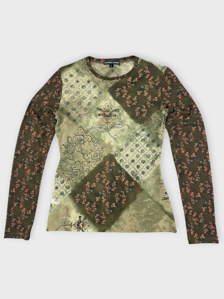 Vintage Floral Patchwork Long Sleeve Top (XS)