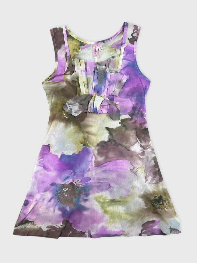 Chic Floral Sleeveless Dress with Pleats (S)