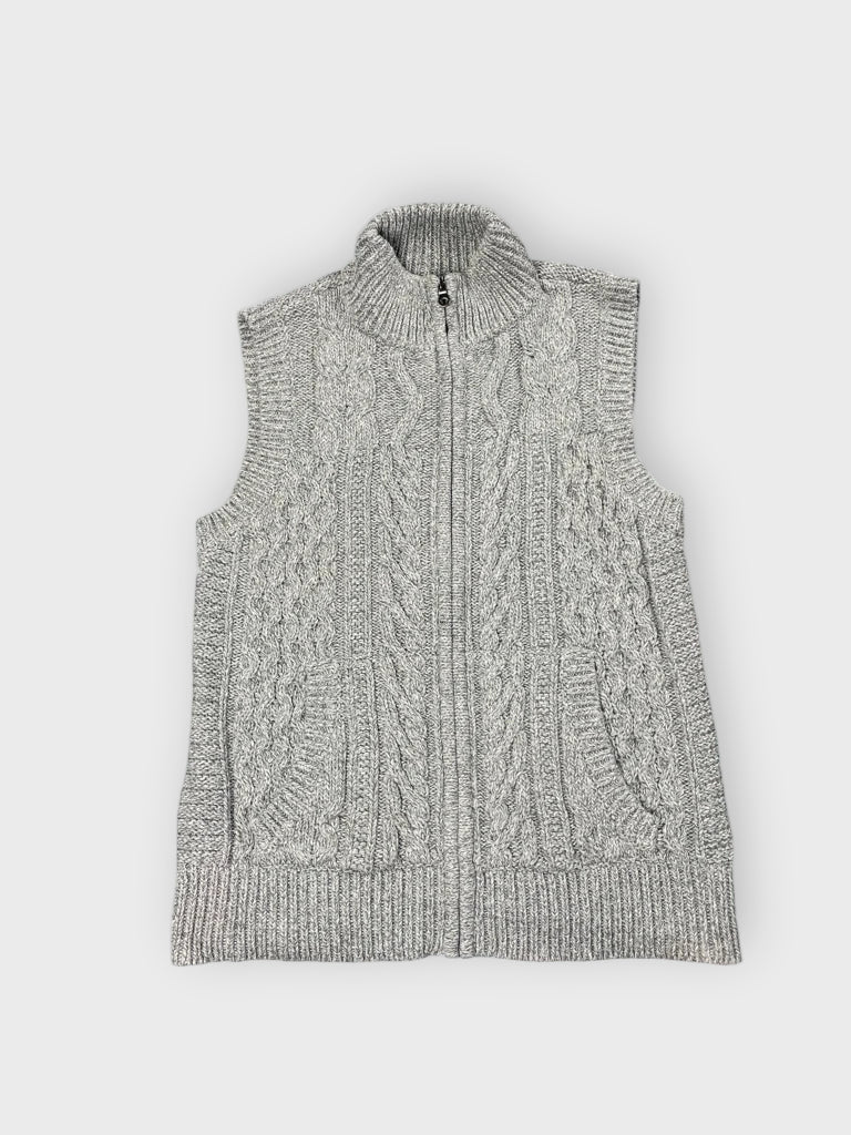 detail view, Jones New York Grey Sleeveless Cable Knit Zip Vest, vintage Y2K second hand piece