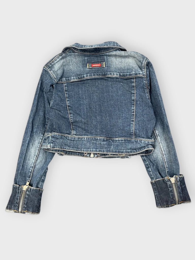 detail view, Guess Cropped Zip-Up Denim Jacket, vintage Y2K second hand piece, image 4