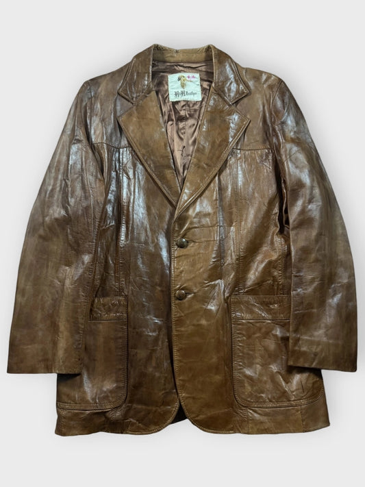 front view, H&H Light Brown Vintage Leather Blazer Coat, vintage Y2K second hand piece