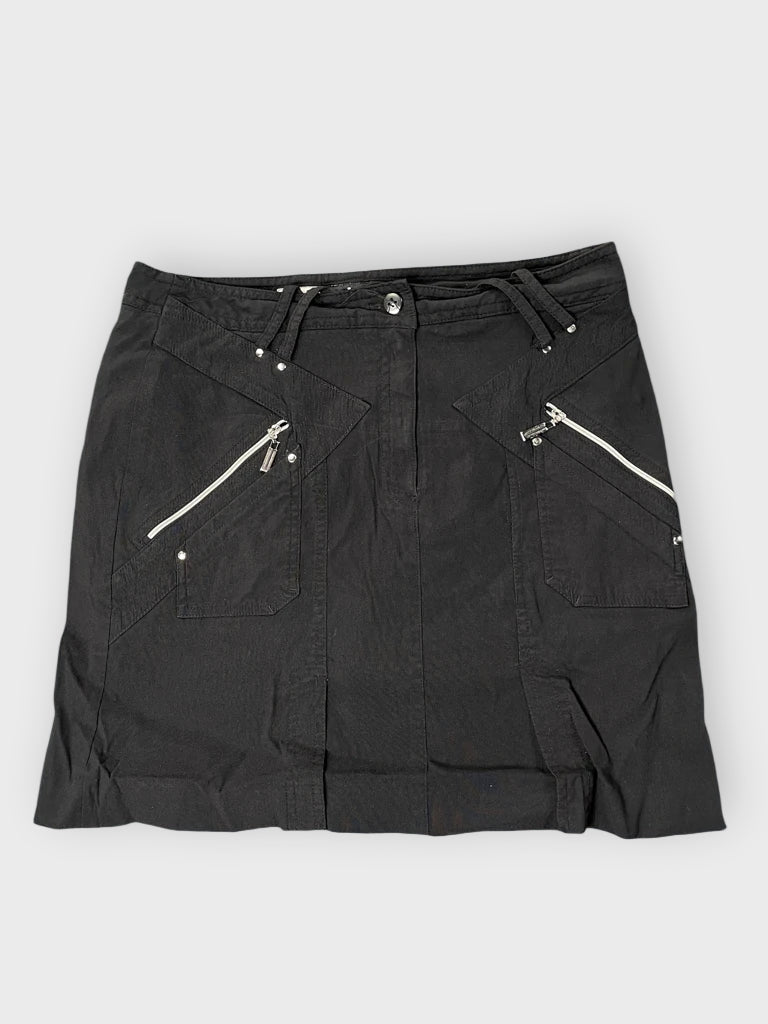 detail view, Jamie Sadock Black Zip Detail Skirt, vintage Y2K second hand piece