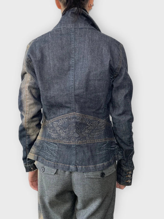 back view, Jeans Jacket with Skull Rhinestones, vintage Y2K second hand piece