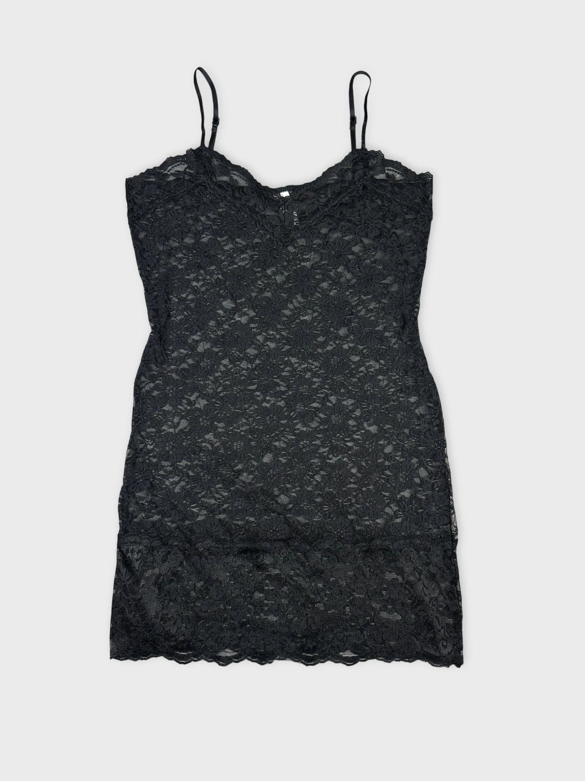 Black lace cami top with floral design front view