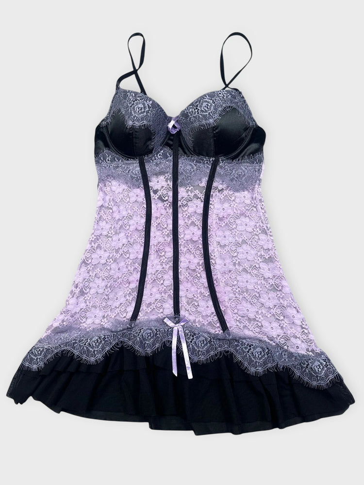 Lace Bustier Dress with Black Trim (S)