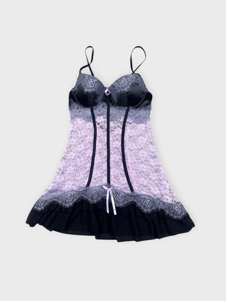 Lace Bustier Dress with Black Trim (S)