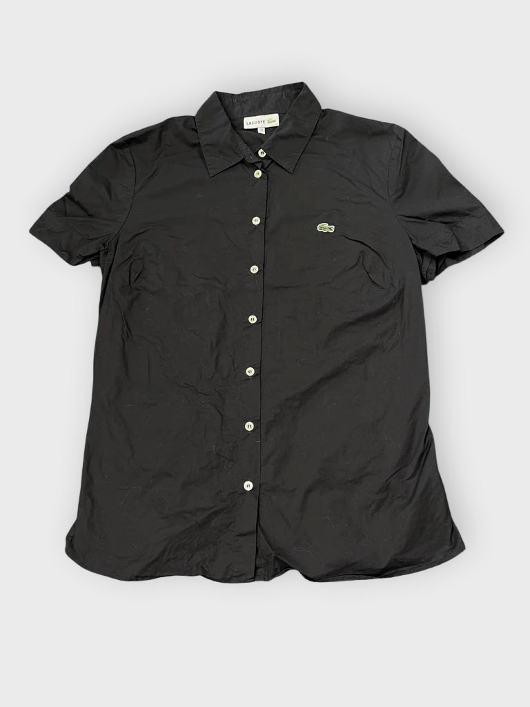 front view, Lacoste Black Cotton Button-Up Shirt, vintage Y2K second hand piece