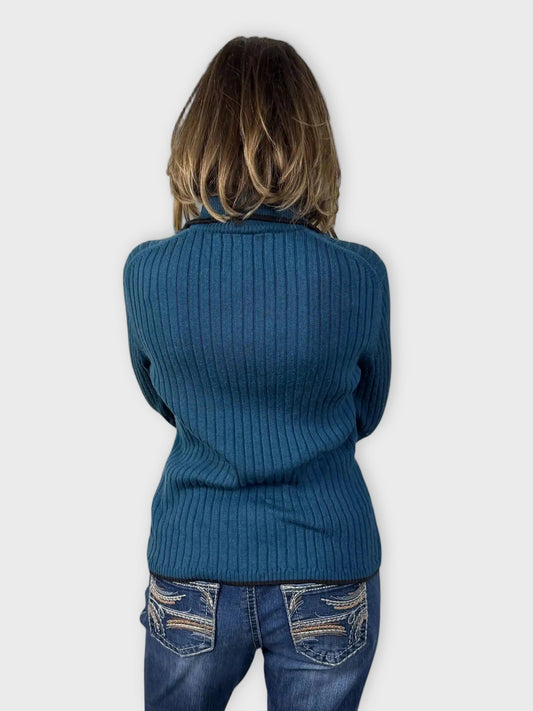 back view, Lacoste Blue Ribbed Zip-Up Cardigan, vintage Y2K second hand piece