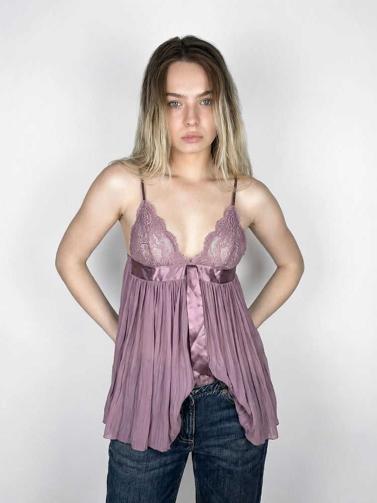 Lavender Lace Bralette with Silk Detailing (XS)