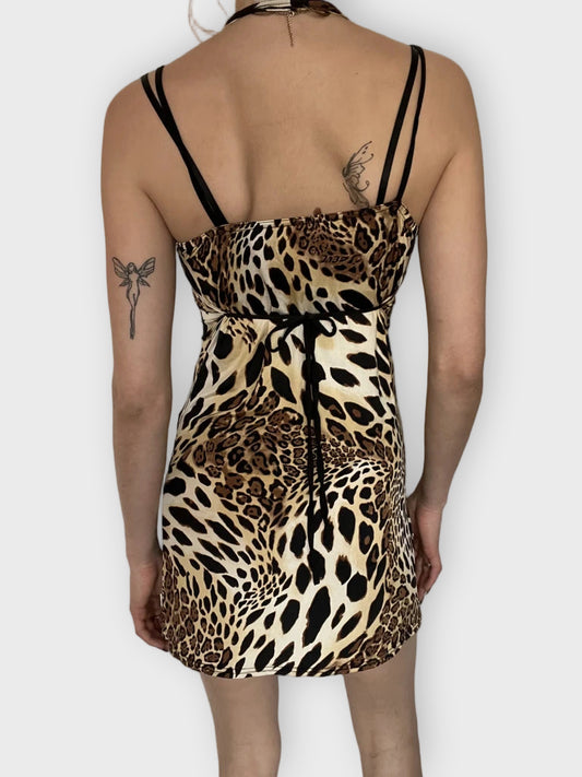 back view, Leopard Dress with Silver Detail, vintage Y2K second hand piece