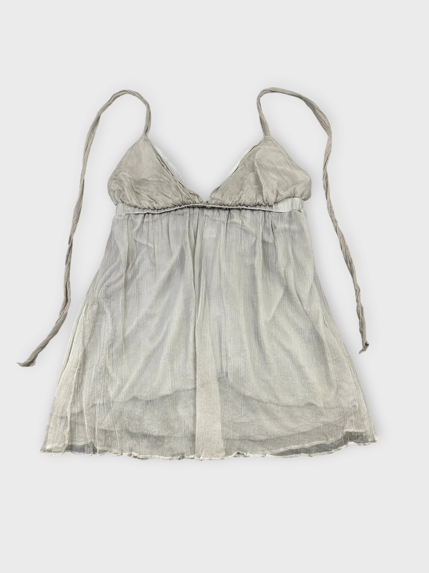 Light grey silk halter top with a relaxed fit front view