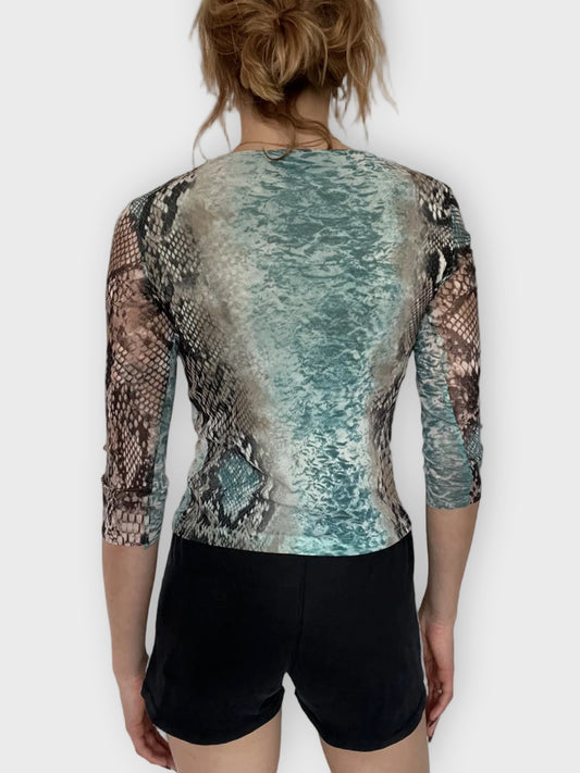 back view, Bariba Longsleeve with Snake Print, vintage Y2K second hand piece