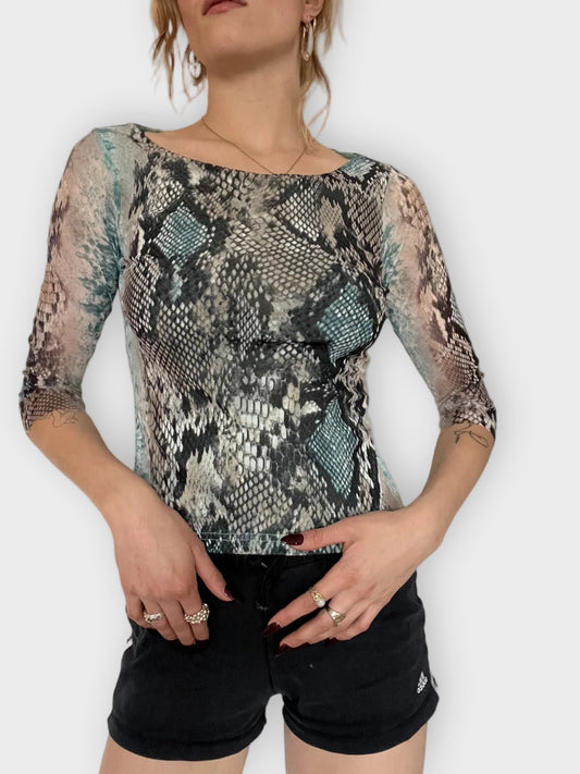 front view, Bariba Longsleeve with Snake Print, vintage Y2K second hand piece