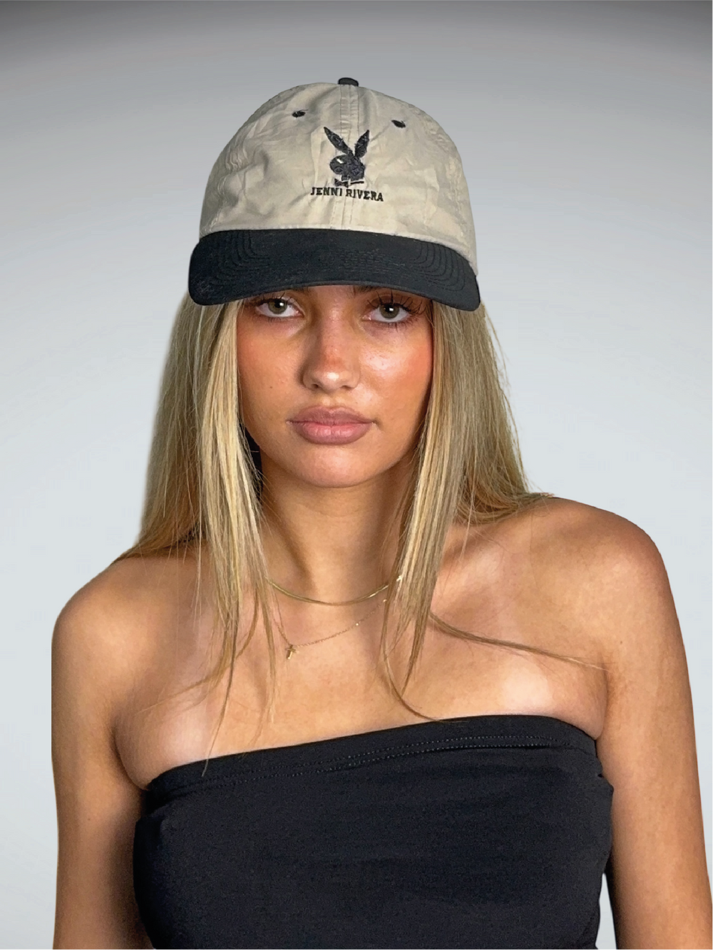 front view, Otto Cap Beige and Black Playboy Cap (ONESIZE), vintage Y2K second hand piece
