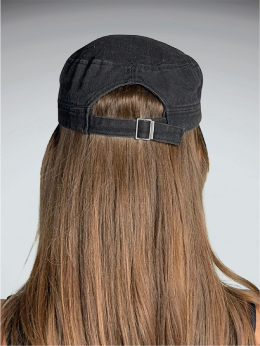 back view, Black Rhinestone Cross Military Cap (ONESIZE), vintage Y2K second hand piece