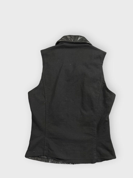 back view, Maximo Black Real Leather Vest Women, vintage Y2K second hand piece