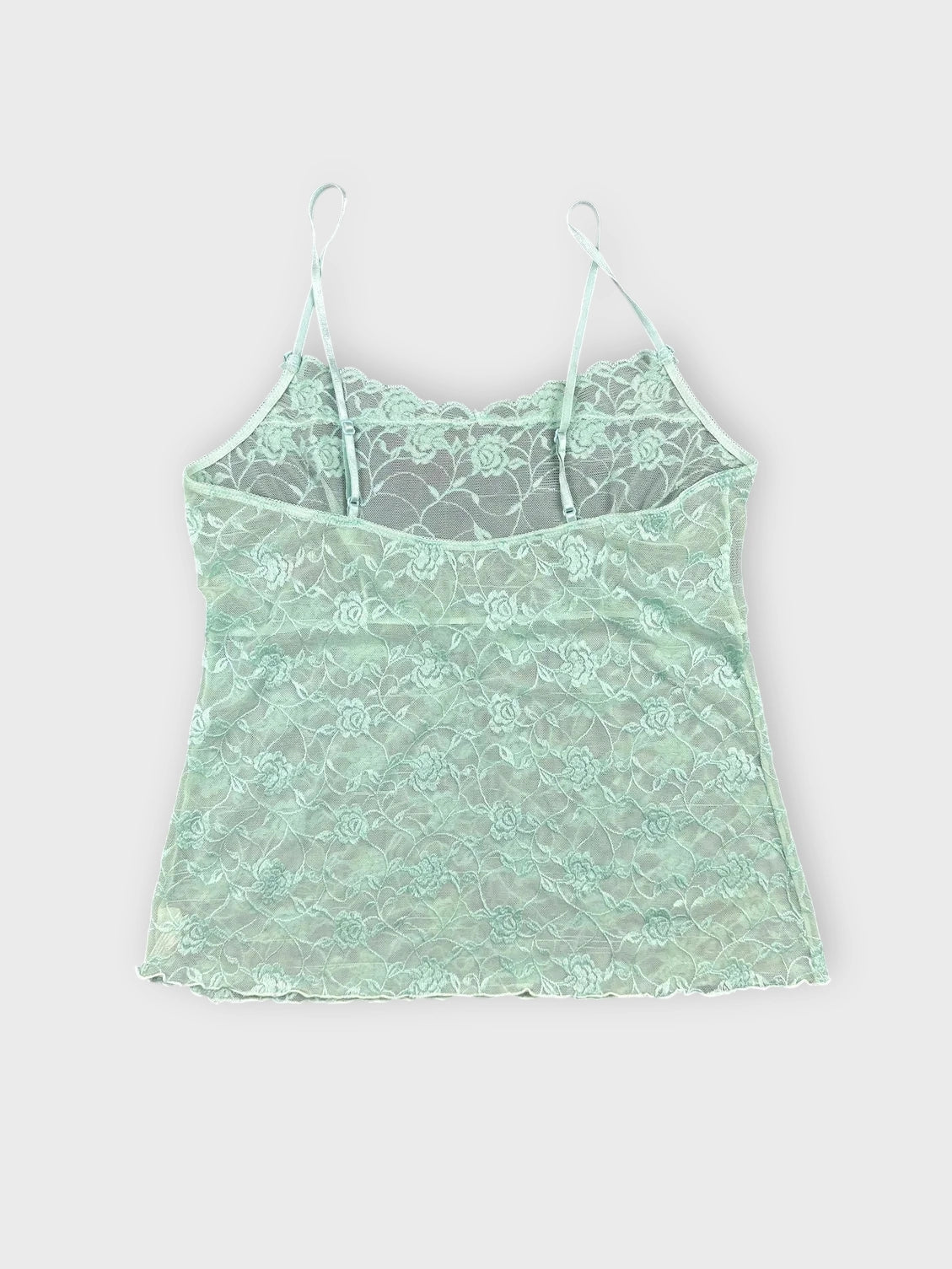 back view, LINDEX Mint Lace Camisole with Sheer Detailing, vintage Y2K second hand piece