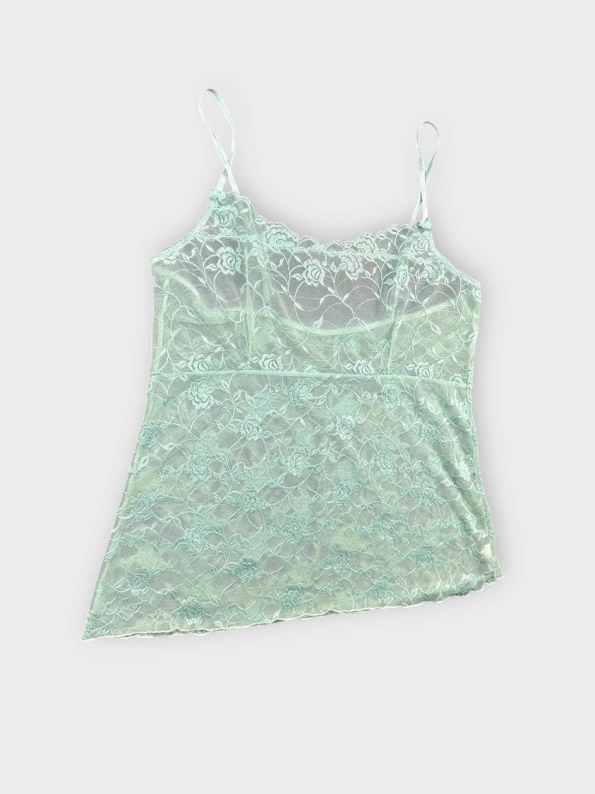 detail view, LINDEX Mint Lace Camisole with Sheer Detailing, vintage Y2K second hand piece, image 4