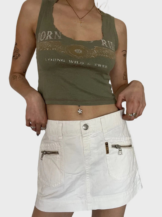 front view, GAS MinWhiteiskirt with Zipper Detail, vintage Y2K second hand piece