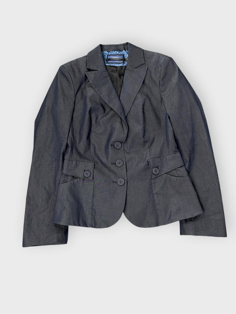 front view, Mexx Navy Blue Tailored Blazer with Structured Silhouette, vintage Y2K second hand piece