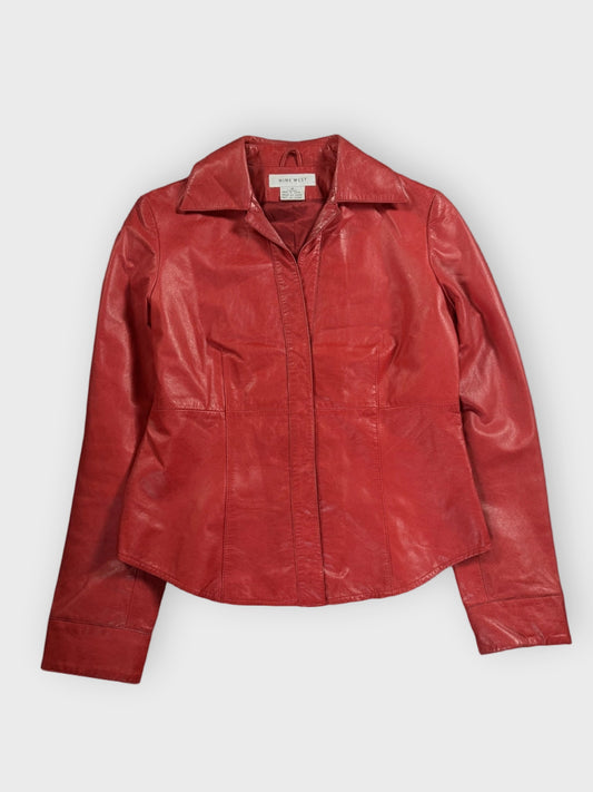 front view, Nine West Red Leather Blazer Women, vintage Y2K second hand piece